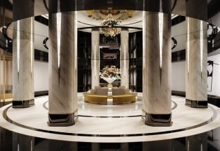 Waldorf Astoria Residential Lobby Featuring Marble Floors and Columns