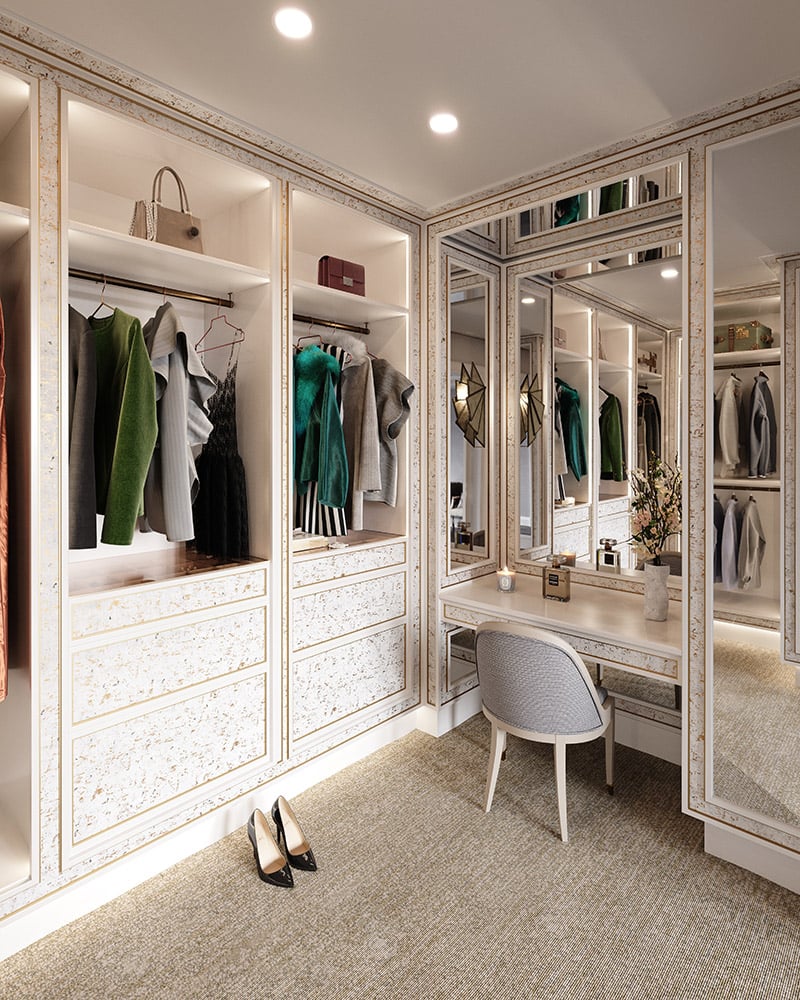 Waldorf Astoria Luxury Walk in Closets with Luxury Vanity, Mirrors, & Cabinets