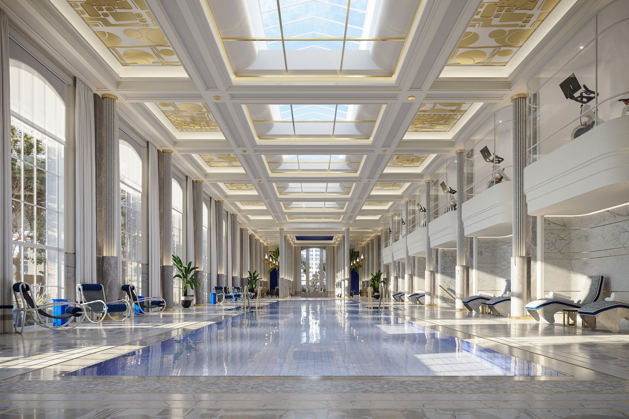 The 25-Meter Starlight Pool in the Waldorf Astoria Luxury Apartments in NYC