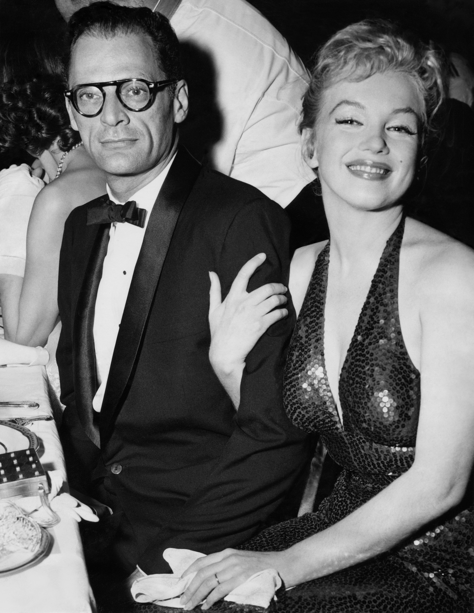 Marilyn Monroe Holding Husband Arthur Miller at the April in Paris Ball in 1955