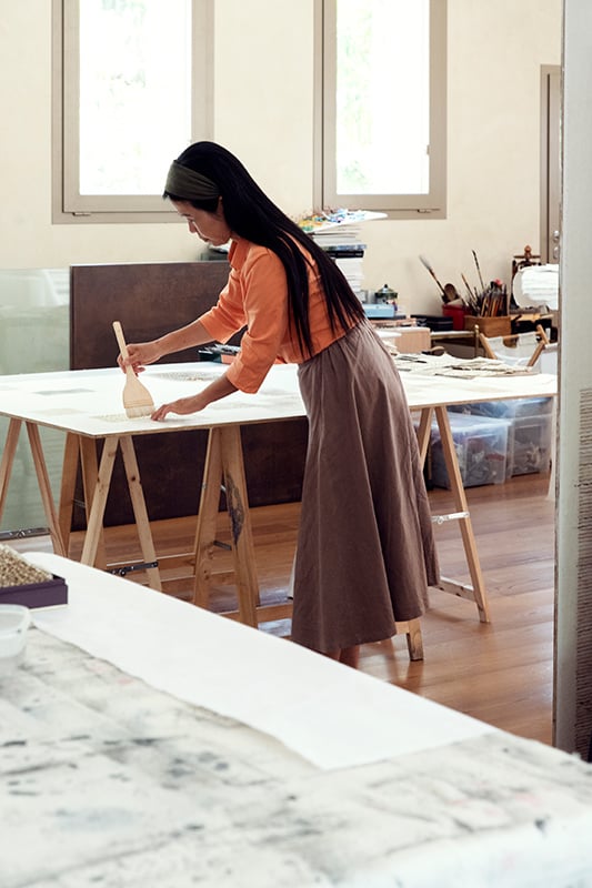 Korean Artist Minjung Kim Working on a Painting for the Waldorf Astoria Tower 