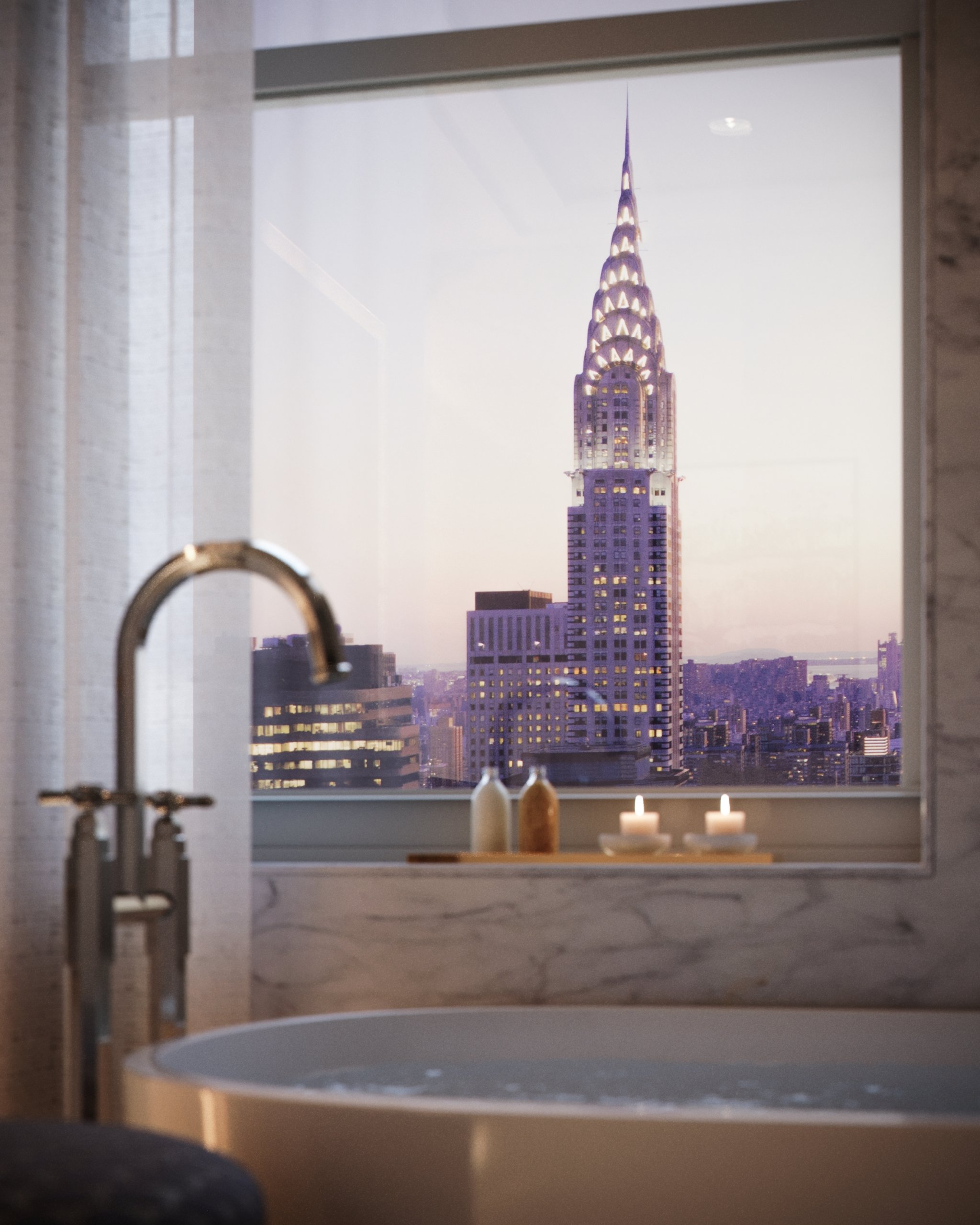 Luxury Bathtub View in the Waldorf Astoria Residential Primary Bathroom