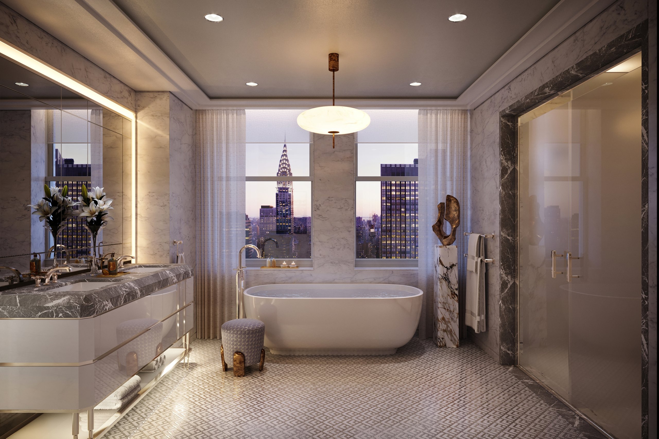 Luxury BathtuaCasa de Banho Principalb in the Waldorf Astoria Residential Primary Bathroom