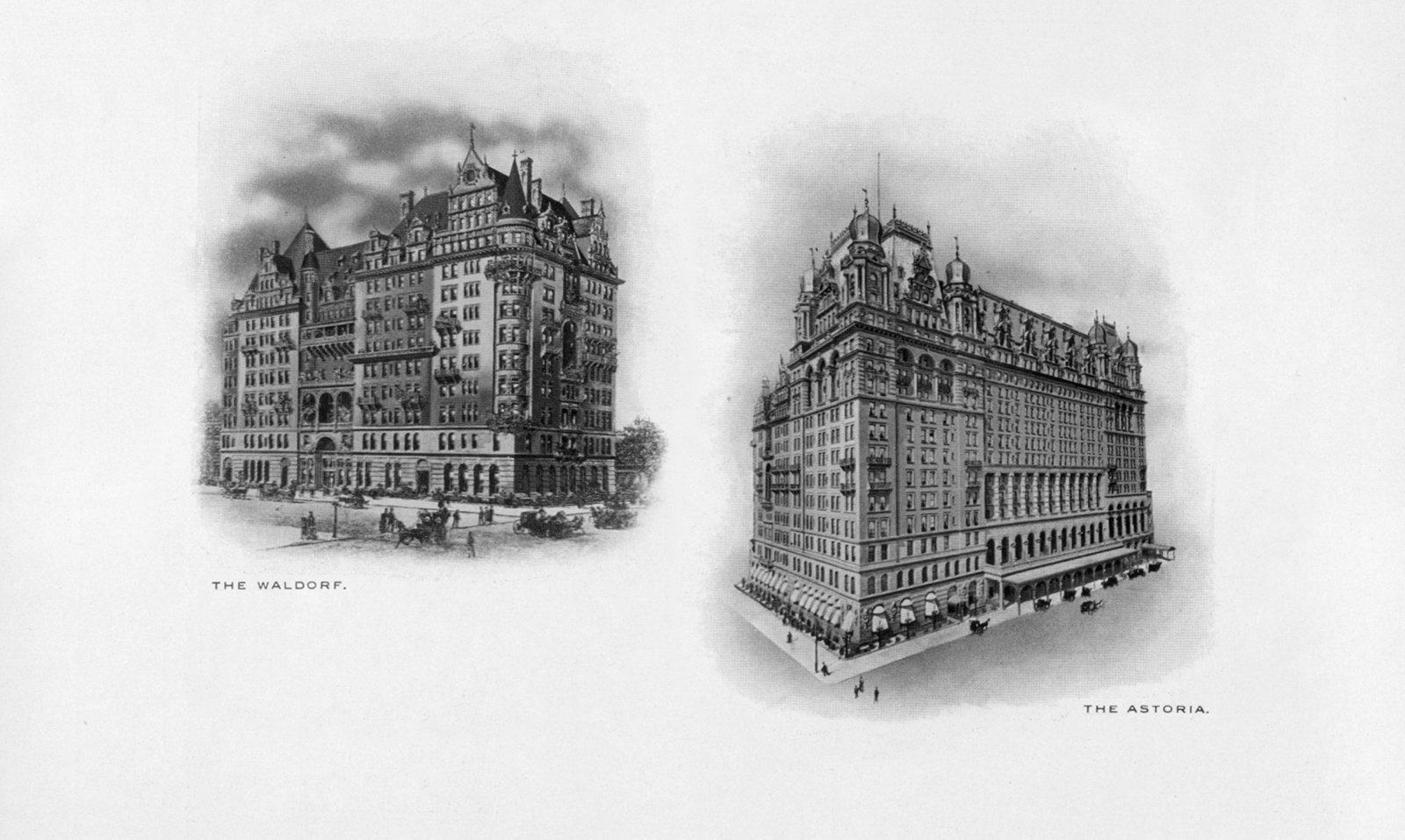 Sketches of The Waldorf and The Astoria Hotels from the Late 1800's